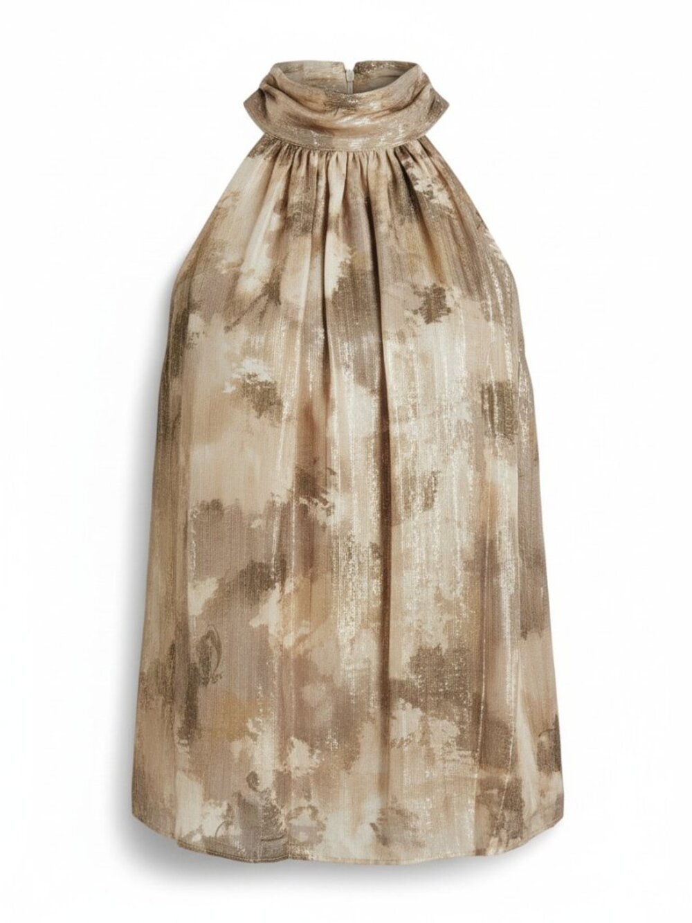 Ramy Brook Metallic Blurred Floral Arielle High Mock Neck Halter Top XL